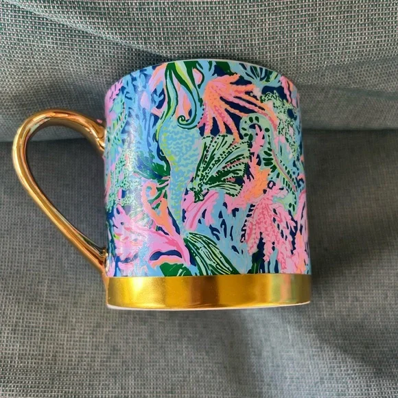 Lilly Pulitzer Vibrant Sea Life Mug with Gold Handle - Picture 2 of 3